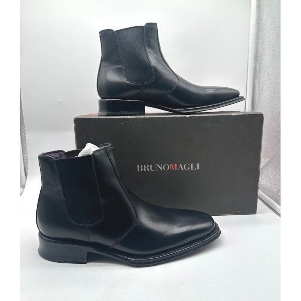 Bruno Magli Men Black Leather Chelsea Boots US 9 EU 42 Made Italy Square Toe